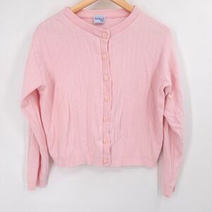 Y2K Pink Ribbed Cardigan‎ Sweater Balletcore Coquette Light Academia Womens M